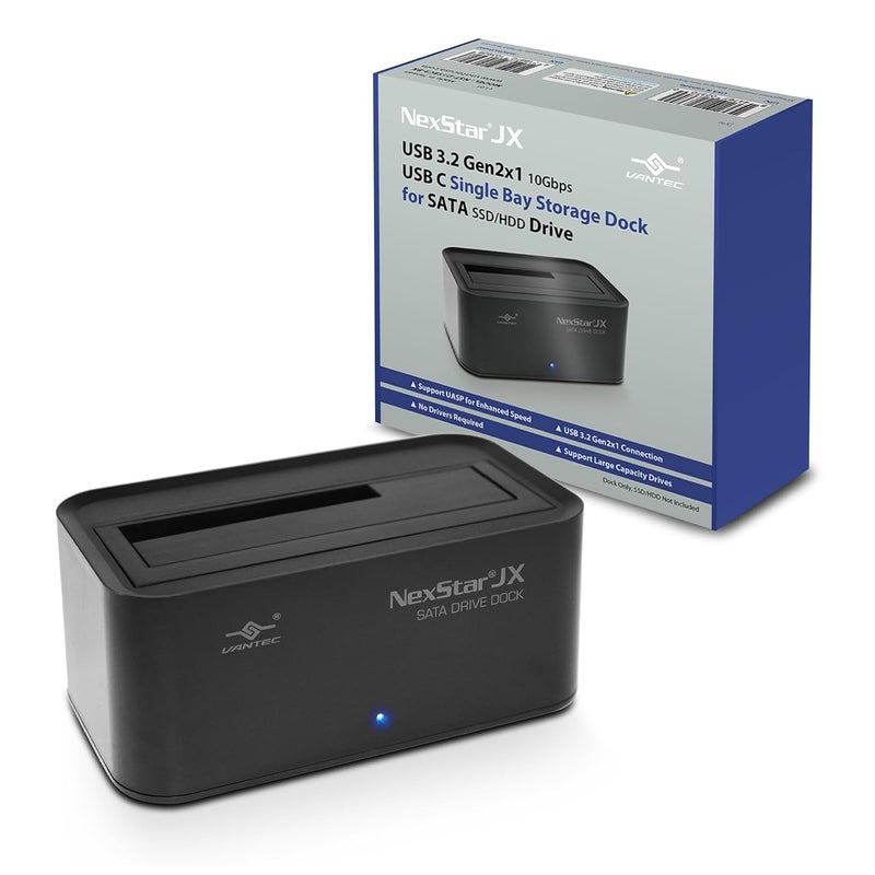 Vantec NexStar JX, USB 3.2 Gen2x1, USB C, Single Bay Storage Dock for SATA Drive (NST-D158C3-BK) - Image 1